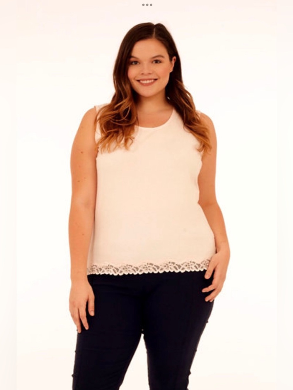 DKR Apparel Crewneck Lace Trim Tank Top-Blush